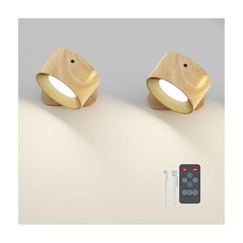 Image of Feallive LED Wall Lights with USB Charging Port 2 Pcs Reading Light, Dimmable Touch Control 3 Brightness Levels Wall Spotlights 360 Free Rotation Bedside Lamp for Bedroom Remote Control Woodgrain