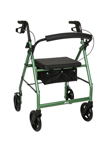 Image of Latitude Healthcare Mobility Walker Rollator with Seat - Drive R8 - Height Adjustable Handles & Bag - Green