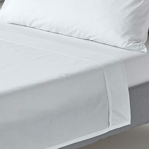 Image of HOMESCAPES White Pure Egyptian Cotton Flat Sheet King 200 TC 400 Thread Count Equivalent Bed Sheet