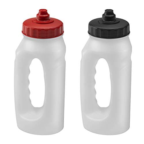 Image of Jolly Brite Running Water Bottle Handheld 500ml Leakproof Spout Light Weight BPA Free Easy Grip Ideal for Runners Jogging Sports Gym Training 2 Pack (Red & Black Lids)