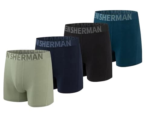 Image of Ben Sherman Men's Micro Modal Boxer Briefs Underwear Lux Modal Moisture Wicking, Ultra Soft, Breathable & Comfortable, Khaki/Navy/Black/Blue, M