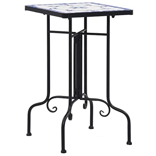 Image of vidaXL Mosaic Side Table | Blue and White Ceramic Table Top | Iron Tube Frame | Versatile Outdoor Furniture | Plant Stand | Easy Assembly