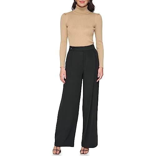 Image of DKNY Women's Frosted Twill Trousers, Black, 8, Black, 12