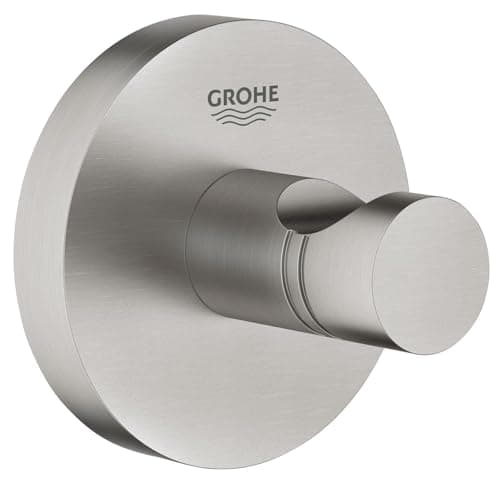 Image of GROHE Start QuickFix Robe Hook (Metal, Concealed Fastening, Including Screws and Dowels, Extra Easy to Fit QuickGlue), Size 45 mm, Stainless Steel Look, 41173DC0
