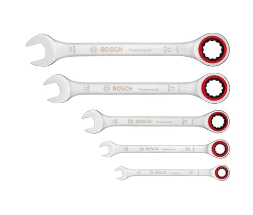 Image of Bosch Professional Ratchet Spanners Set (5-Pieces, Standard Sizes 8mm-19mm, Chrome Vanadium Steel, in Folding Canvas Bag)