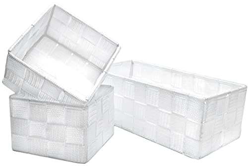 Image of Storage Baskets, 3 Pack, White, Storage Baskets Sets, Woven Boxes for Home, Kitchens, Offices, Cupboards, Bathrooms, Shelves, Boxes