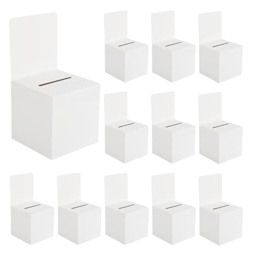 Image of ZMCYN 12 Pack Ballot Boxes Bulk – 6x6x6 Inch White Cardboard Raffle Suggestion Donation Box with Self-Locking Bottom for Voting, Fundraising, Office & Event Supplies