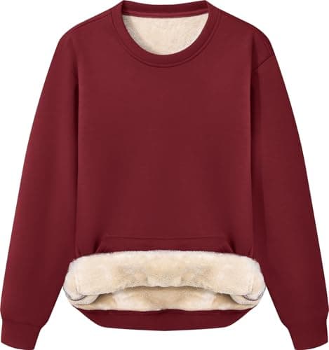 Image of Peakwell Women's Christmas-Red Sweatshirts Winter Jumper Casual Sweater Warm Thicked Pullover Crewneck Shirts, Red with Pocket, XXL
