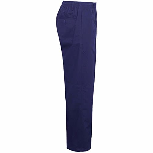 Image of MyShoeStore Men's Rugby Trousers Elasticated Waist Straight Leg Poly Cotton Twill Work Pants with Zip Fly Navy Blue 40W/27L