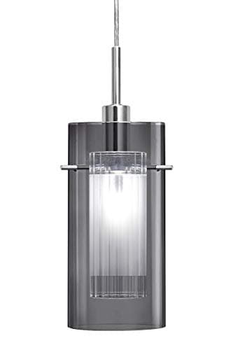 Image of Long Life Lamp Company Modern Cylinder Glass Shade Pendant Ceiling Light Cool White Chrome Smoked Grey M0116 with LED Candle E14 CW