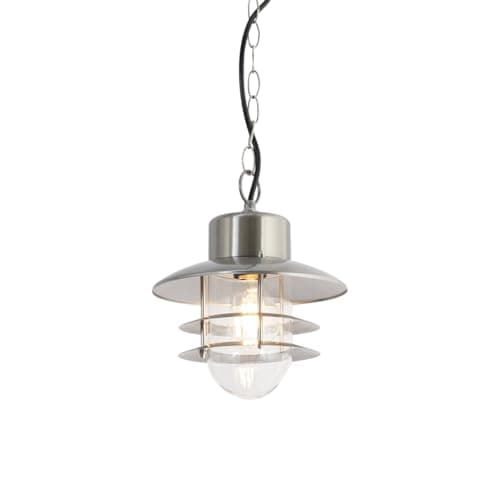 Image of Qazqa - Outdoor Industrial Pendant Light Ceiling Steel I Nickel Matt I Satin IP44 - Shell Garden- - Industrial - Suitable for LED E27 | 1 Light - Steel Outdoor Pendant Light - Suitable for