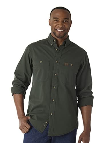 Image of Wrangler Men's Logger Twill Long Sleeve Workshirt SHIRT, Forest Green, L