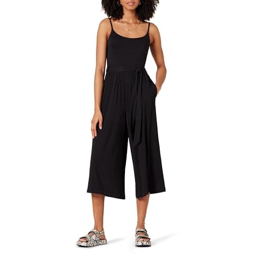 Image of Amazon Essentials Women's Jersey Cami Cropped Wide Leg Jumpsuit, Black, M
