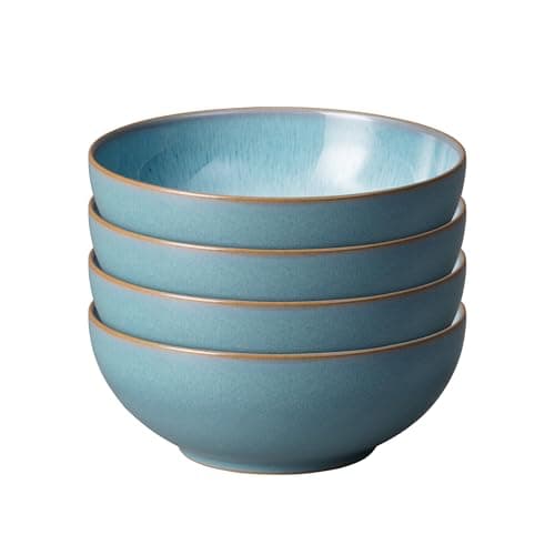 Image of Denby - Azure Haze Blue Cereal Bowls Set of 4-820ml Dishwasher, Microwave & Oven Safe - Stoneware Ceramic Bowls for Porridge, Soup, and Puddings - Chip & Crack Resistant