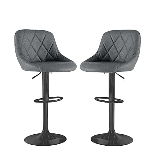 Image of Neo 2X Madrid Matt Black & Gas Lift Swivel Fabric Kitchen Gas Height Adjustable Breakfast Bar Stools Barstools Seats Chairs (Dark Grey)