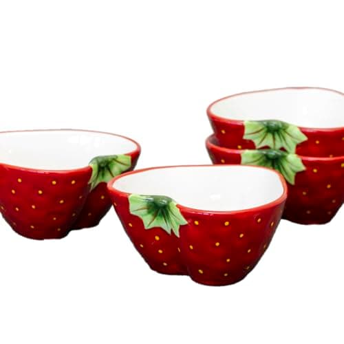 Image of Darthome Set of 4 World Food Strawberry Dip Bowls Stoneware Fruit Serving Snack Dishes