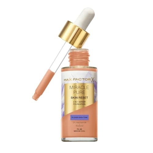 Image of Max Factor Miracle Pure Skin Reset Serum Foundation, 70-85 Medium Cool, 2-in-1 Serum Formula, Healthy Looking Skin, Medium Coverage, Satin Matte Finish, 2% Niacinamide, Dermatologically Tested, 30ml