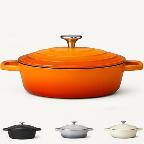 Image of Casserole Dish with Lid Medium 4L, 28cm – Lightweight Cast Aluminium Casserole Pan Shallow Induction Hob & Oven Safe, Durable Non-Stick Cooking Pot Stew, Roast (Orange, 28cm - Shallow)