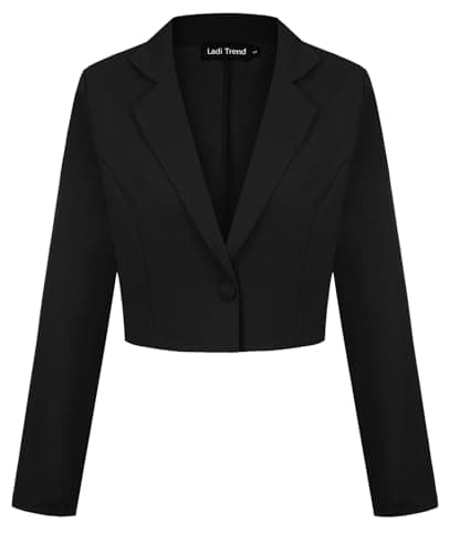 Image of LADI TREND Women Jacket Blazer Cropped with Buttons Stylish Comfortable Workwear Casual (Black XL)
