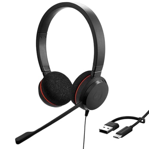 Image of Jabra Evolve 20 Stereo Headset – Unified Communication Certified Headphones for VoIP Softphone with Passive Noise Cancellation – USB-C/A – Black