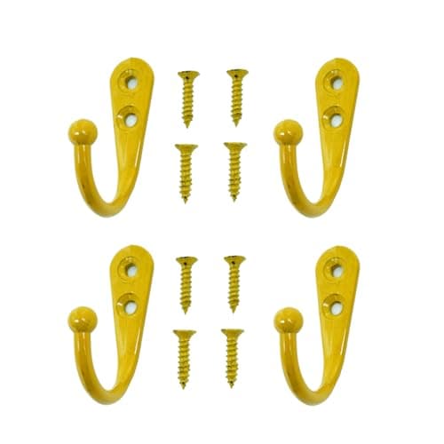 Image of Yesmin 4 PCS Wall Mounted Hooks,Coat Hooks Retro Door Robe Hook for Hanging Towel Clothes Hat Key Single Metal Hook Cloth Hanger for in Bedroom Bathroom Kitchen Cupboard (with 8 Pcs Screws)-Yellow