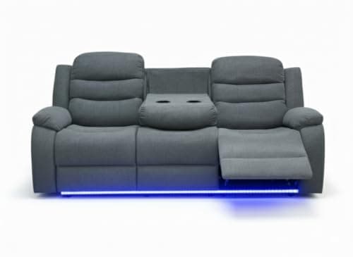 Image of Madrid Fabric Electric Recliner Sofa with Cupholders – 3+2 Seater – USB Charging Ports – LED Lights – Fabric Recliner Sofa Set (Grey) (3 Seater)