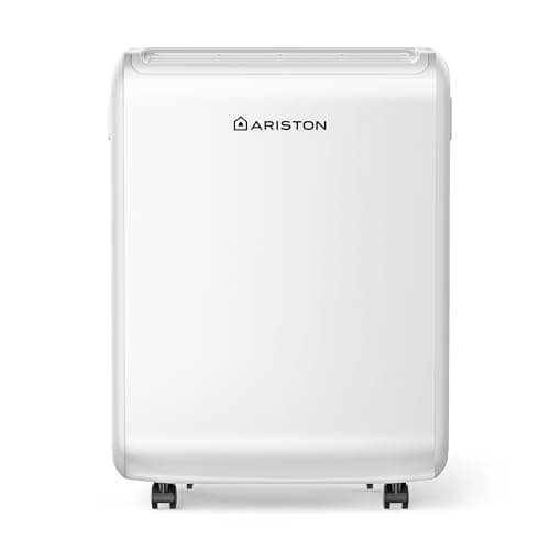 Image of Ariston DEOS EVO 12 Dehumidifier, 12L/Day, Ultra-Quiet 35dB, Dryer Mode with 3 Fan Speeds, Intelligent Humidity Control, for Rooms up to 35m², Portable, UK Plug, White, Italian Design