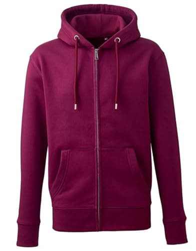 Image of Aremie Mens Zipped Hoodie, Full Zip Up Hooded Sweatshirt Jumper, Fleece Lined Sweat Top Jacket - Burgundy (S)