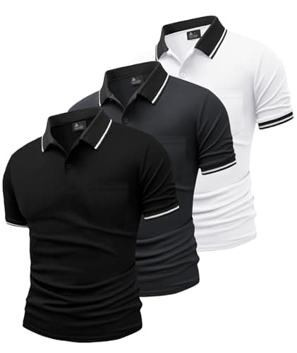 Image of SwissWell 3 Pack Mens Polo Shirts Short Sleeve T Shirts for Men Adult Golf Polo Shirt Outdoor Breathable Tee Work Sports Tennis Multipack Tops Black+Dark Gray+White XL