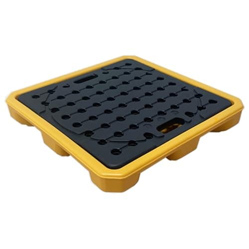 Image of Industrial Spill Containment Tray for 1 Drum, Low Profile Plastic Pallet with Drain, Modular Platform for Labs & Supermarkets