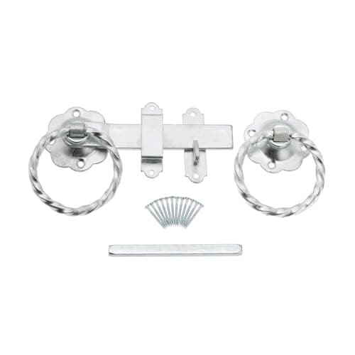 Image of Infinity Decor Heavy Duty Galvanized Zinc 6" 150mm Twisted Ring Gate Latch Catch Set Ideal for Wooden Gate, Garden Gate, Shed, Barn, Garage Doors