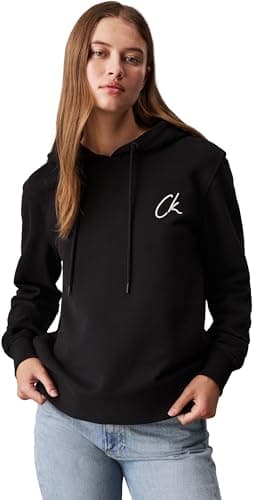 Image of Calvin Klein Women's Regular Fit Embroidered Logo Hoodie, Black (Ck Black), XS