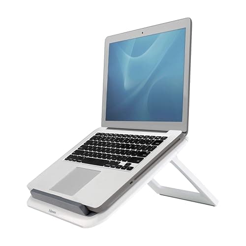 Image of Fellowes Portable Laptop Stand for Desk - I-Spire Series Adjustable Stand for the Home and Office with 7 Height Adjustments - Max Monitor Size 17", Max Weight 4KG - White
