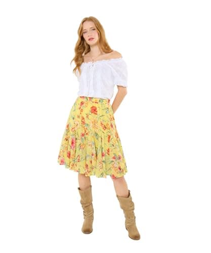 Image of Joe Browns Women's Floral Flared Elastic Waist Skirt, Regular, Yellow, UK 12