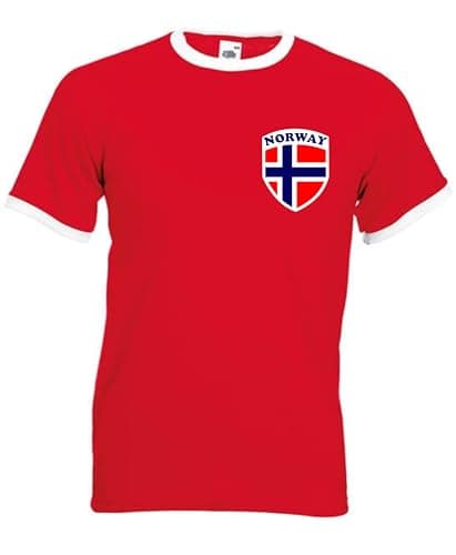 Image of Invicta Screen Printers Norway Norge Norwegian Soccer Football Shield T-Shirt Unisex Adult Jersey Top (UK, Alpha, L, Regular, Regular, red)