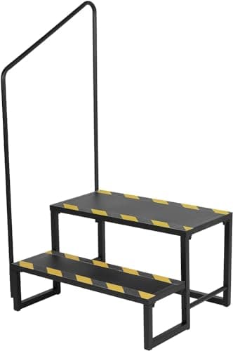 Image of bimiti RV Stairs with Adjustable Handrails 2 Steps Hot Tub Steps Updated Mobile Home Stairs Steps Outdoor RV Steel Step Ladder Support for RVs&Travel Camper Trailers Motor Home Camper Porch
