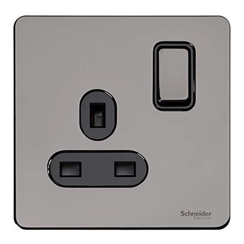 Image of Schneider Electric Ultimate Screwless Flat Plate - Switched Single Power Socket, Single Pole, 13A, GU3410BBN, Black Nickel With Black Insert