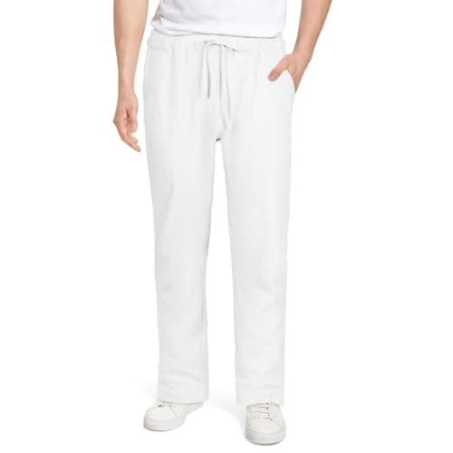 Image of AUYAO Mens Linen Trousers, Mans Long Summer Casual Loose Lightweight Breathable Pants, Man's Lounge Beach Pants with Elastic Waistband, Workout Running Jogging Drawstring Linen Trousers for Man