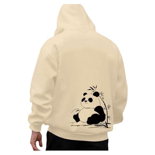 Image of Hoodies Mens Hooded Sweatshirt Lightweight Casual Pullover Tops Streetwear Hoodies Drawstring Casual Tops with Pockets (Beige, S)
