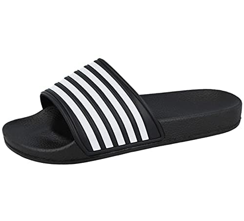 Image of Yinka Shoes Mens Stripe Sliders Black White UK 10