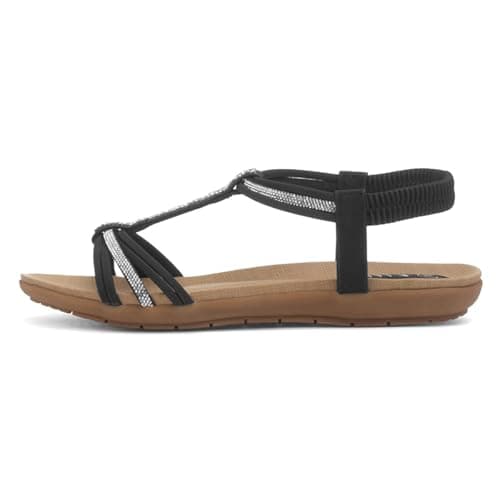 Image of Lilley Womens Black Strappy Diamante T-Bar Sandal - Size 4 UK - Black