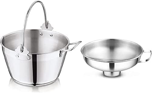 Image of Penguin Home 8.5L Maslin Pan with 14cm Wide Neck Jam Funnel, Stainless Steel Pot with Steel Canning Funnel for Preserving Combo Maslin Pan & Jam Funnel with Side Handle