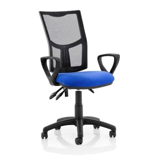 Image of OPO Eclipse Plus III Mesh Back Operator Chair | Enhanced Deeper Seat with Large Mesh Backrest and Optional Armrests | Backrest Angle Adjustment | Triple Lever Mechanism with Loop Arms Blue Fabric