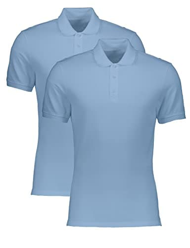 Image of NIYS Pack of 2 Boys Girls School Uniform Polo White, Grey, Sky Blue Plain Short Sleeve Shirts Sports Wear (Regular, Sky Blue), 7-8 Years
