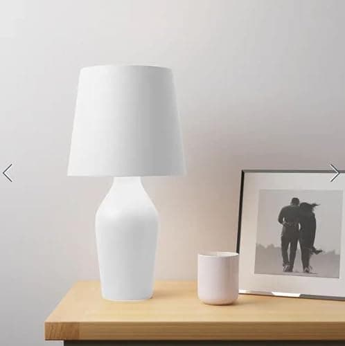 Image of RA-HOMESTORE® New Ava Matt Stoneware Ceramic Bedside Table Lamp, Desk Lamp, Home Office Lamp with A Fabric Shade (White)