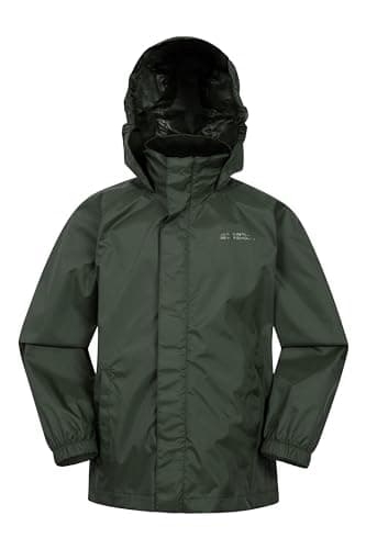 Image of Mountain Warehouse Pakka Kids Waterproof Jacket - Wind Resistant, Lightweight,Breathable Rain Coat for Girls & Boys, Packaway Bag - For Rain, Spring Summer Khaki Teen Size 13 Years