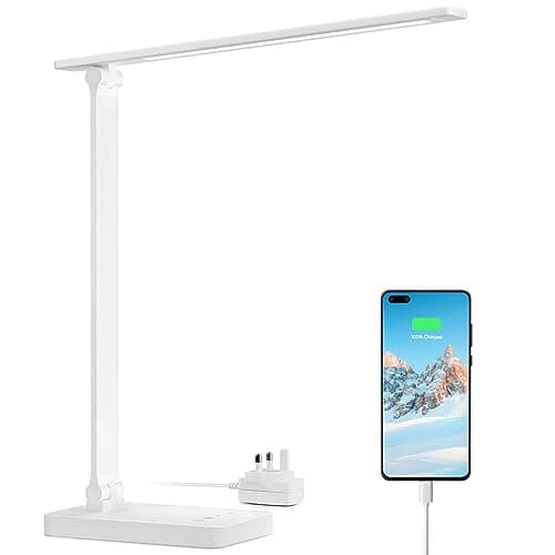 Image of Lepro LED Desk Lamp, Desk Lamp with Power Adapter, 655lm, Desk Lamps Office with USB Charging Port, 5 Brightness Levels x 3 Colour Mode, Touch Control Daylight Lamp for Office, Nails, Study, Bedroom