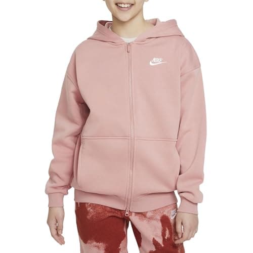 Image of NIKE FD2931-618 G NSW CLUB FLC OVRSZD FZ LBR Sweatshirt Girl's RED STARDUST/WHITE Size S