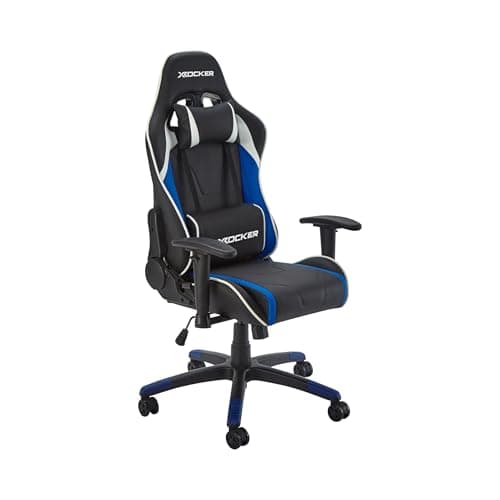 Image of X-Rocker Agility Compact High Back eSports Gaming Chair for Kids & Teens - 3D Armrests, Head & Lumbar Cushion, Height Adjustable, Wipe-Clean Faux Leather - Black/Blue