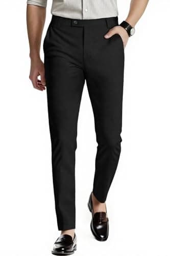 Image of GINGTTO Men's Formal Trousers Dress Pants for Men Slim Fit Stretch Chinos for Men Fashion Black 32